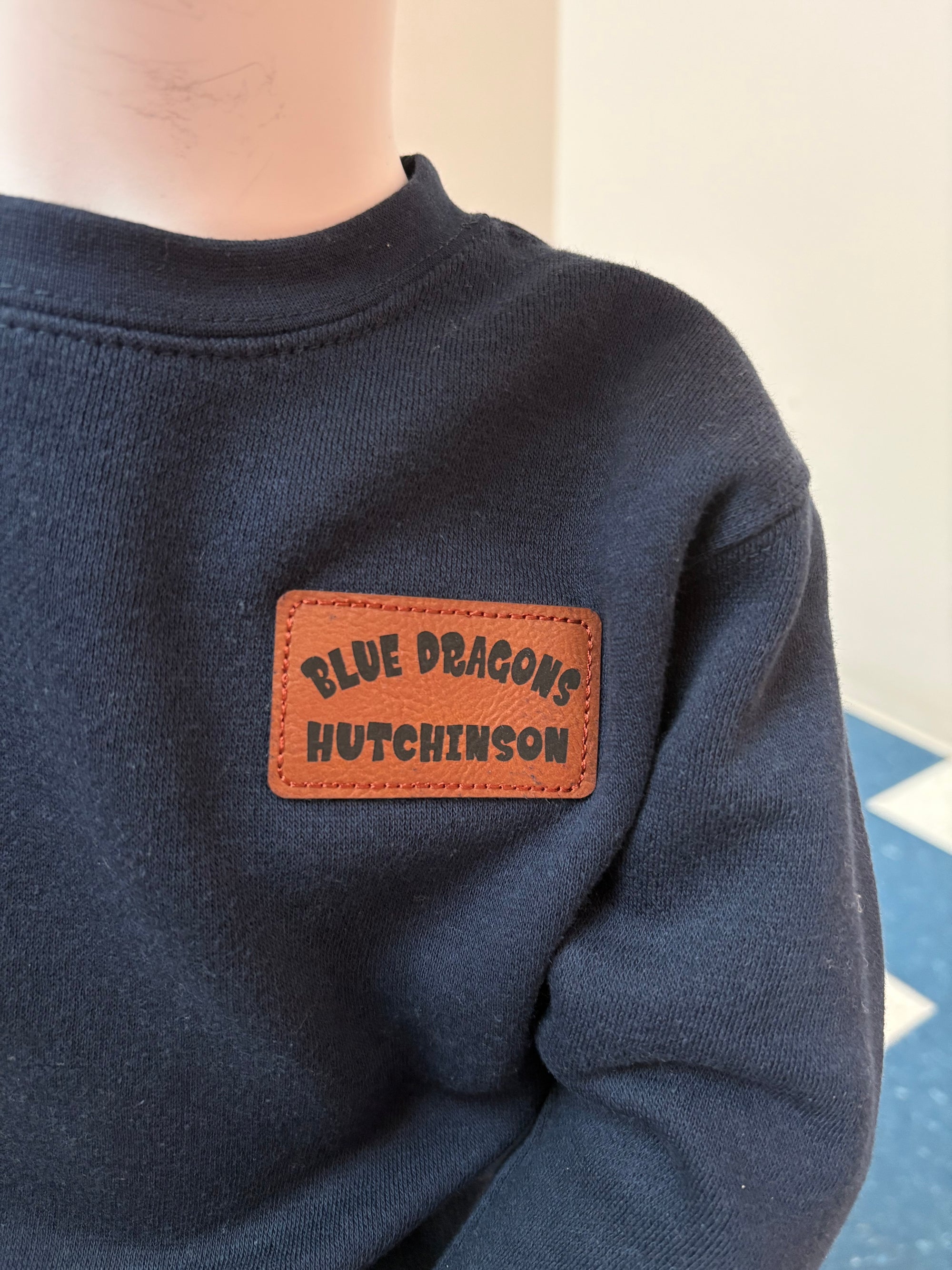 Toddler Crew with Leather Patch- Navy