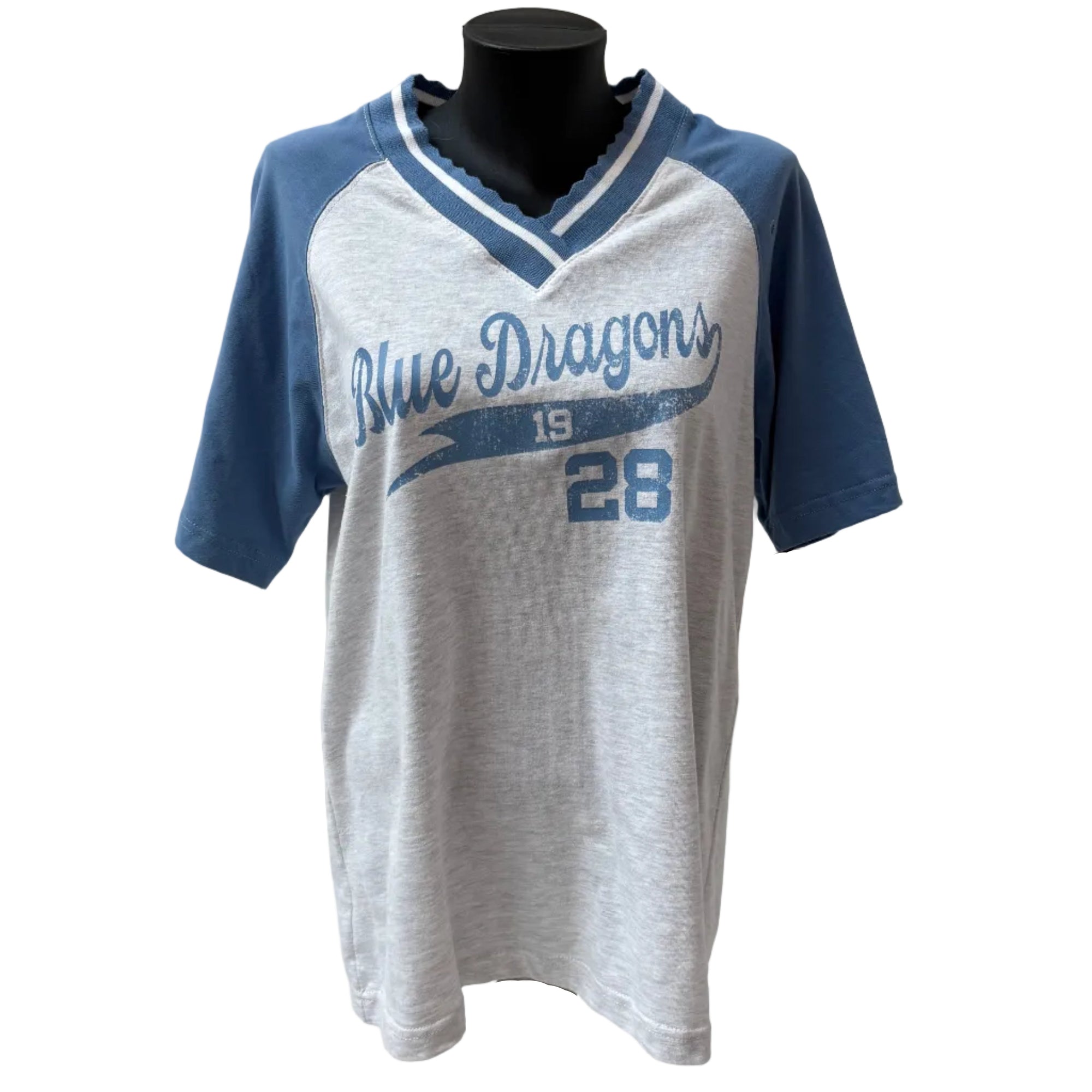 Scalloped Women's Baseball Tee- Blue