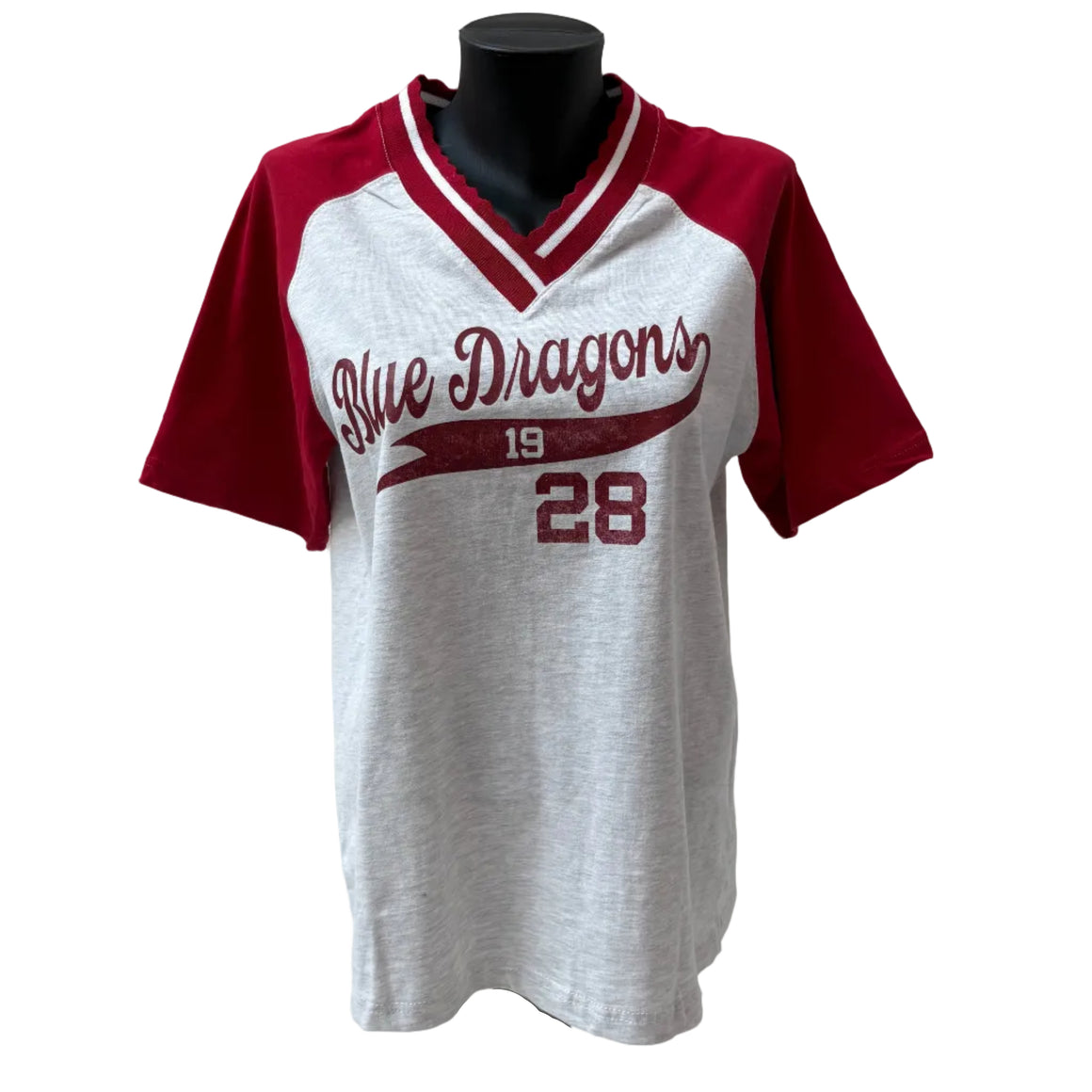 Scalloped Women's Baseball Tee- Red