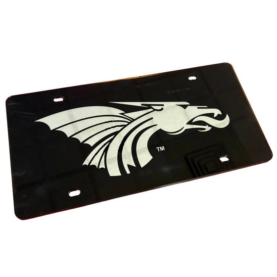 Black License Plate with Silver Power Dragon