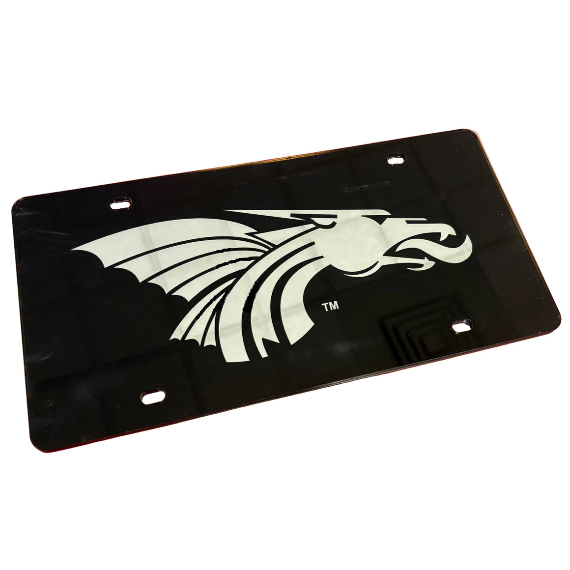 Black License Plate with Silver Power Dragon