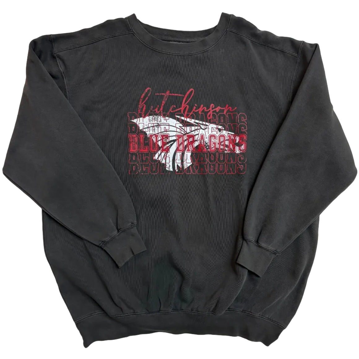 Charcoal Power Dragon Crewneck with Red Writing