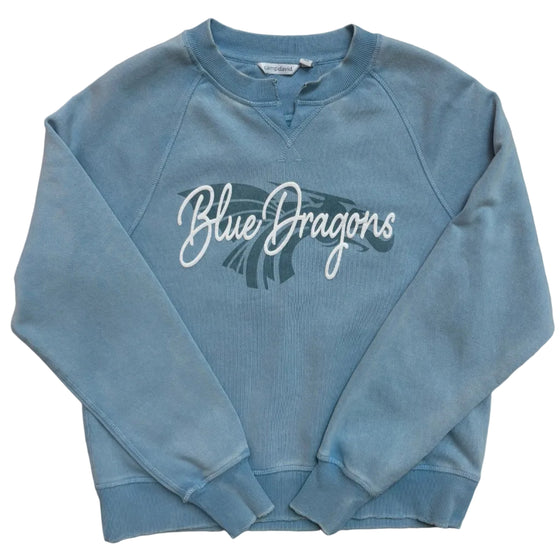 Women's Puff Print V-Neck Power Dragon Crew- Baby Blue or Light Red