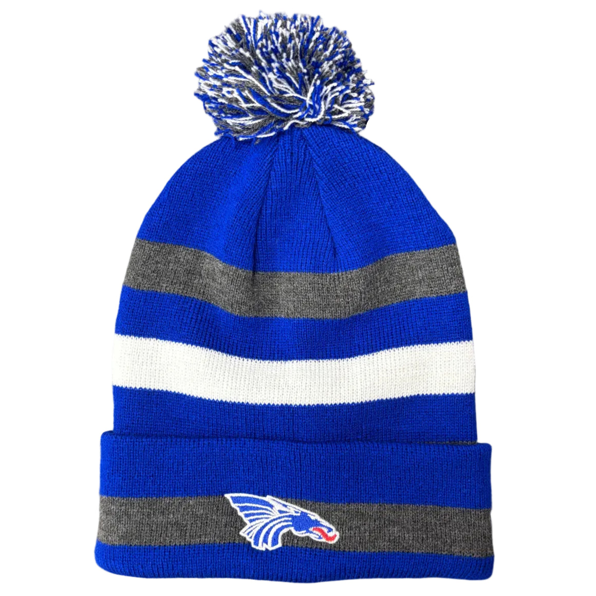 Power Dragon Striped Blue Beanie with Pom