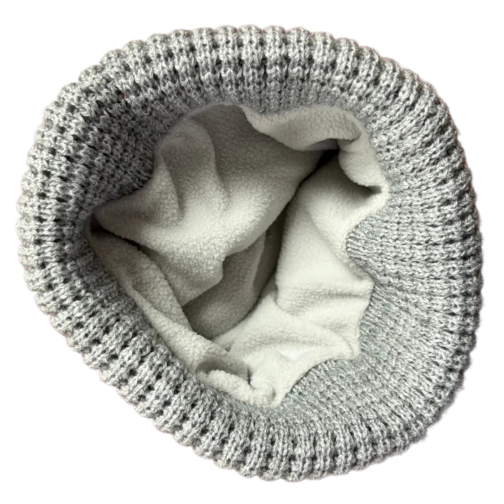 Power Dragon Gray Knit Lined Stocking Cap with Tan Fur Pom