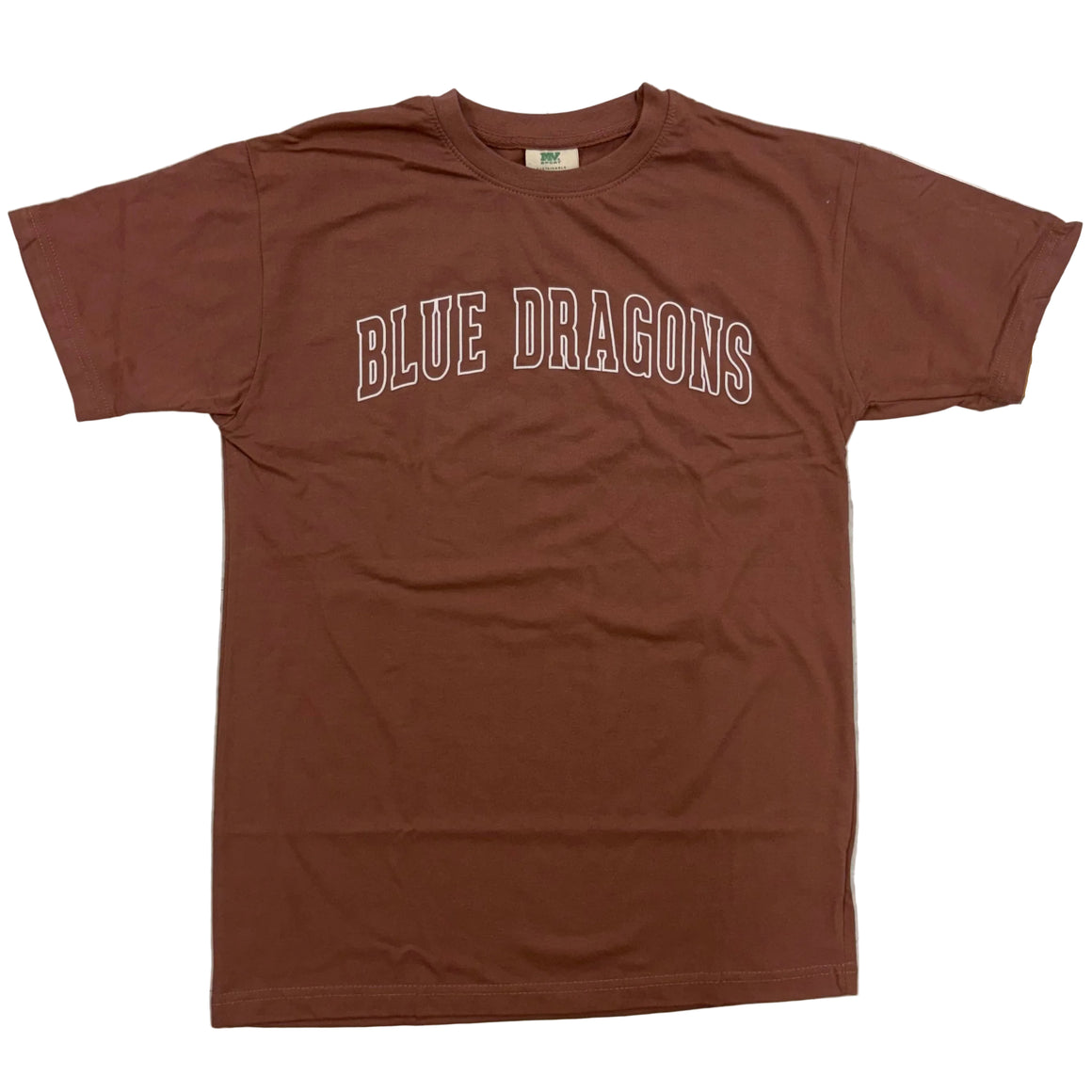 Unisex Puff Print Tee- Mocha Brown and Light Denim Blue