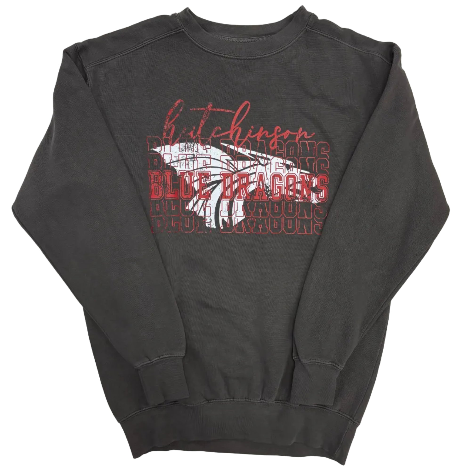 Charcoal Power Dragon Crewneck with Red Writing